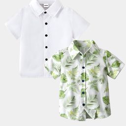 BAESD Boys Pack Of 2 Floral Printed Spread Collar Classic Formal Shirt-image-78
