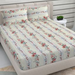 Myntra Elegant Homes Beige & Blue Printed 300 TC King Bedsheet Set 2.50 m x 2.25 m-image-92