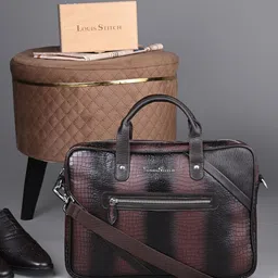 LOUIS STITCH 
Men Textured Leather Dual Tone Laptop Bag-picture-35