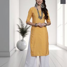 HERE&NOW Selection Of 2 Leheriya Printed Round Neck Straight Kurtas-image-96