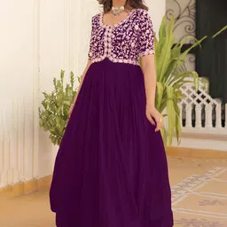 KALINI Floral Embroidered Georgette A Line Dress-image-75