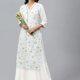AURELIA Floral Printed V-Neck Straight Kurta With Palazzos-image-46