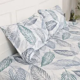 Jaipur Weaves Blue & White Floral Printed 240 TC Cotton King Bedsheet Set 2.75 m x 2.75 m-picture-25