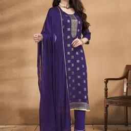 Anouk Women Printed Regular Thread Work Kurta with Trousers Dupatta image 2