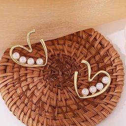 MADDY SPACE Gold-Plated Pearls Studded Heart Shaped Korean Studs-36