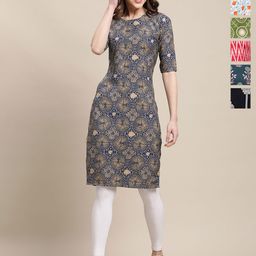 7Threads Women Pack of 6 Ethnic Motifs Printed Floral Crepe Kurta-image-67