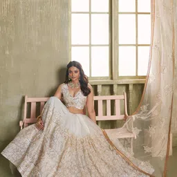 FABPIXEL Embroidered Sequinned Semi-Stitched Lehenga & Unstitched Blouse With Dupatta image 2