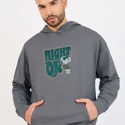 Styli Grey Peanuts Printed Hooded Oversized Pure Cotton Sweatshirt-picture-14