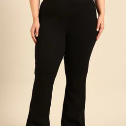 The Pink Moon Women Black Rib Regular Trousers-image-3