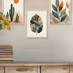 Kotart Brown & Green 3 Pieces Floral Printed Wooden Wall Arts-picture-1