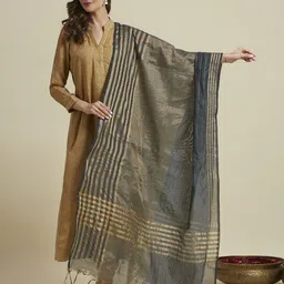 Dupatta Bazaar Striped Zari Chanderi Silk Dupatta-image-68