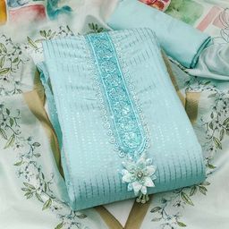 SAINOOR Embroidered Pure Silk Semi-Stitched Dress Material-image-33