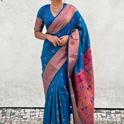 all about you Woven Design Zari Silk Blend Paithani Saree-picture-1