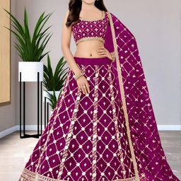 F Plus Fashion Girls Maroon Poly Georgette Semi-Stitched Lehenga Choli-image-45