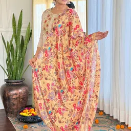 CANBIA Embroidered Regular Thread Work Kurta with Trousers & Dupatta image 2