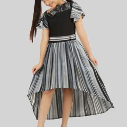 BEING NAUGHTY Striped Crepe Black Fit & Flare Kids-Girls High Low Midi Dress-picture-0