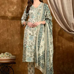 Anouk Women Floral Printed Regular Pure Cotton Kurta with Trousers & With Dupatta-image-36