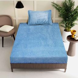 Myntra Elegant Homes Blue Woolen 300 TC Single Bedsheet Set- 225 cm x 150 cm-12