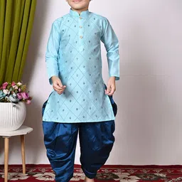 Cae Boys Geometric Embroidered Sequinned Mandarin Collar Dupion Silk Kurta With Patiala-23