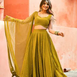 DIVASTRI Embroidered Sequinned Semi-Stitched Lehenga & Unstitched Blouse With Dupatta-picture-10