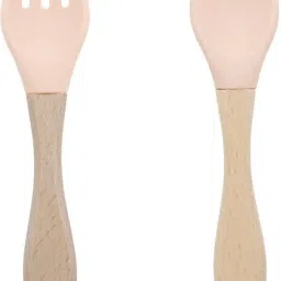 Baby Silicon Spoon and fork Set , BPA-Free Self Feeding Utensils for Newborns- wooden, silicone-25
