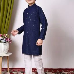 NFC CREATION Boys Embroidered Regular Sequinned Kurta with Pyjamas image 4
