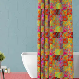 ArtzFolio Pink & Green Checked Waterproof Shower Curtain-image-34