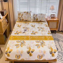 JC HOME Off White & Mustard Floral 220 TC King Bedsheet with 2 Pillow Covers-image-63
