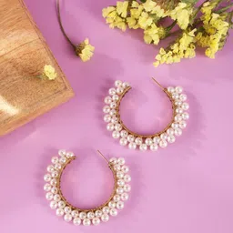 DressBerry Gold-Plated Pearls Beaded Contemporary Half Hoop Earrings-picture-17