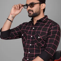 Metronaut Men Regular Fit Spread Collar Windowpane Checked Casual Shirt-image-85
