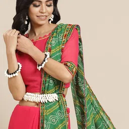 DIVASTRI Embellished Embroidered Pure Georgette Half and Half Bandhani Saree-49