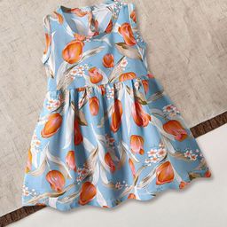 FOREVER FRIDAY Girls Floral Print Round Neck A-Line Dress-picture-47