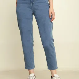 Women Loose Fit High Rise Blue Jeans-image-14