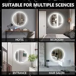 sahaj plasto Round Wall Mirror with touch sensor & Light for wall Decor, Size 24" X 24" Lighted Mirror image 5