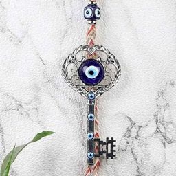 BLUE BEADS Blue & Silver-Toned Evil Eye Beads & Key Shape Metal Wall Decor Door Hanging-picture-40