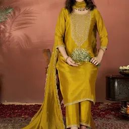 Anouk Women Ethnic Motifs Embroidered Regular Thread Work Kurta with Trousers & With Dupatta image 5