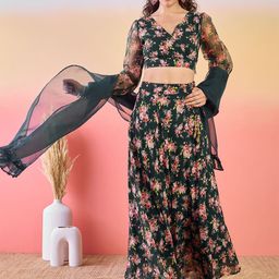 Sangria Floral Printed Lehenga With Choli & Dupatta-picture-28