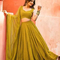 DIVASTRI Embroidered Sequinned Semi-Stitched Lehenga & Unstitched Blouse With Dupatta-picture-6
