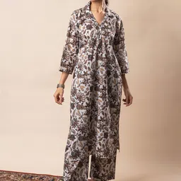 Moda Rapido Women Floral Printed Regular Pure Cotton Kurta with Trousers-22