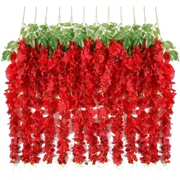 Nutts Red 10 Pieces Hanging Orchid Artificial Flowers-46