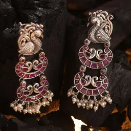 JAYPORE Contemporary Oxidised Drop Earrings-43