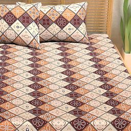 Aura Brown & Beige Geometric Cotton 300 TC Double Queen Bedsheet Set-2.40 m x 2.25 m-image-68