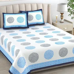 The Craft Monk Blue & White King Bedsheet with 2 Pillow Covers-image-66