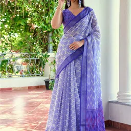 KALINI Ethnic Motifs Printed Zari Ikat Saree-picture-14