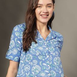 JANAKDULARI CREATION Floral Print Roll-Up Sleeves Cotton Shirt Style Crop Top-picture-34