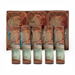 PRAKARTIK 6-Pcs Brown & Green Cotton Printed Rectangle Table Placemats-37