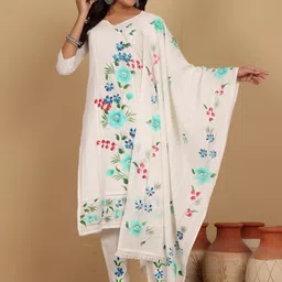 all about you Floral Printed Panelled Pure Cotton Straight Kurta With Trousers & Dupatta-image-46