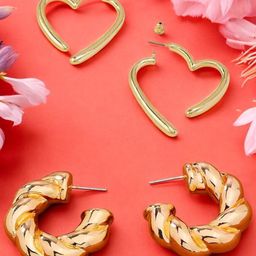OOMPH Set of 2 Heart Shaped Half Hoop Earrings-83