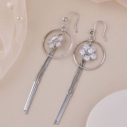 GC PREMIUM JEWELLERY Stainless Steel Silver-Plated Crystals Studded Drop Earrings-image-35