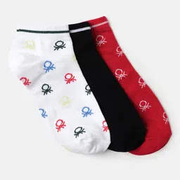 United Colors of Benetton Brand Logo Pack of 3 All Over Icon Ankle Length Socks-picture-8
